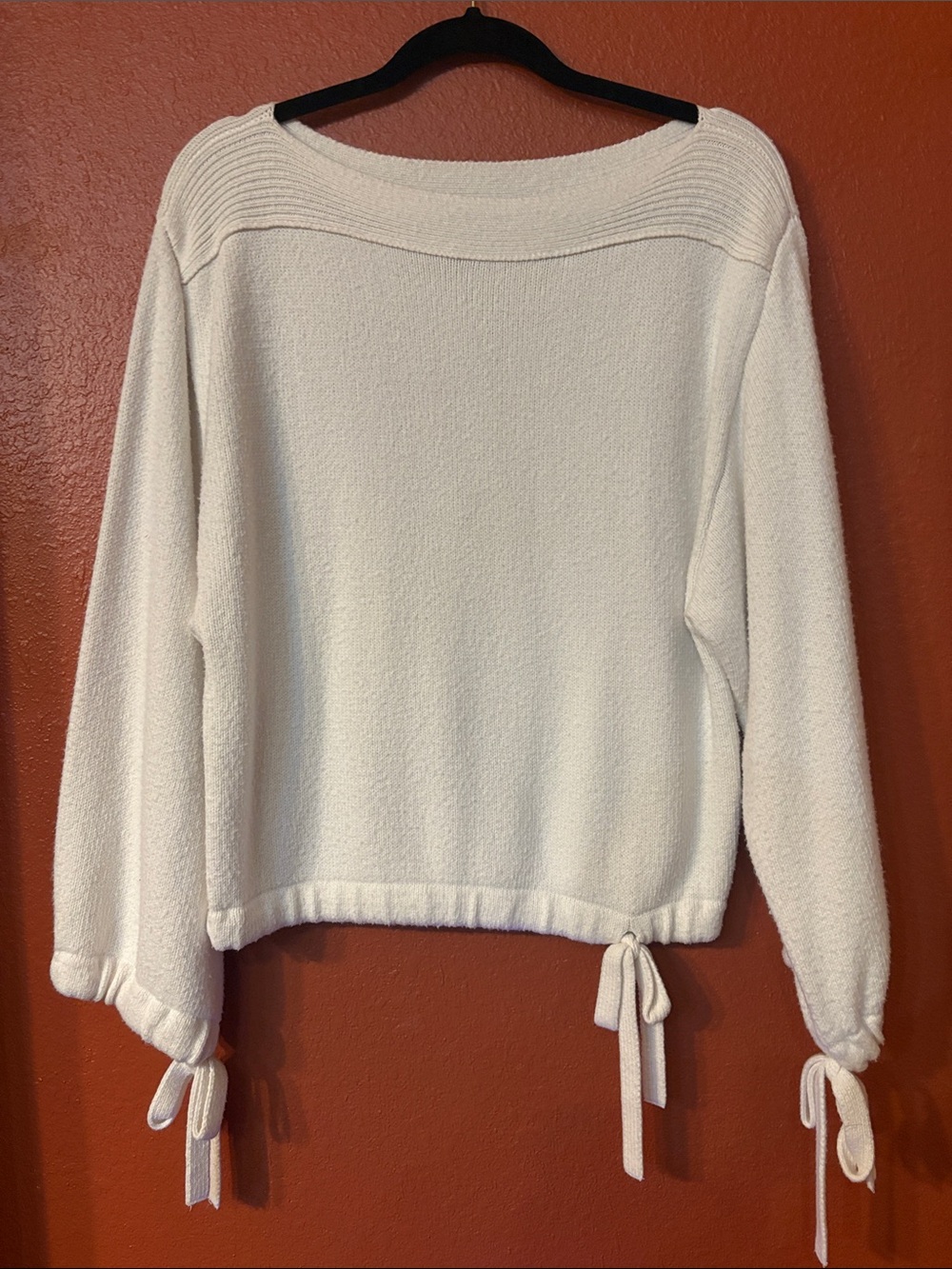 eva mendes for New York & Company Cream Scoop Neck Tie-Sleeve Sweater